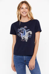 Cortefiel Camiseta estampada abalorios Azul marino