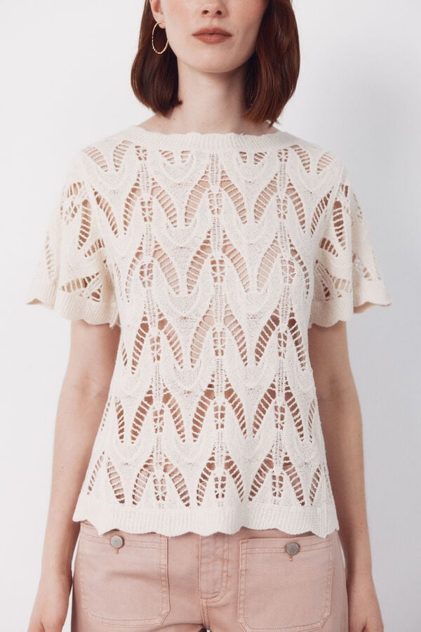 Cortefiel Top crochet Blanco
