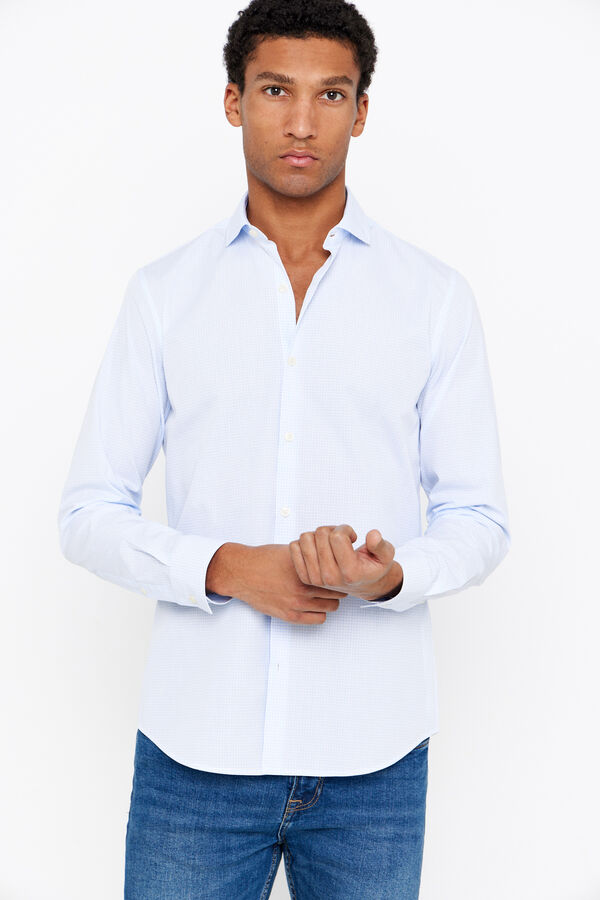 Cortefiel Camisa vestir cuadros slim fit f&aacute;cil plancha Azul