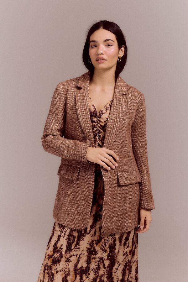 Slowlove Casaco Sobretudo blazer de espiga Castanho