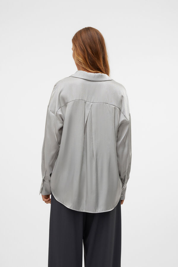 Vero Moda Camisa oversized feminina com gola em bico Cinzento