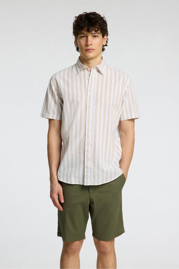 Selected Camisa de manga corta confeccionada con lino Gris