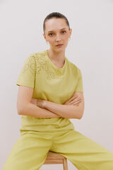 Cortefiel Camiseta bordada Amarillo