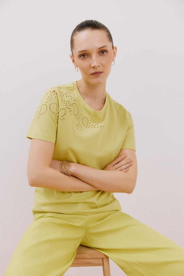 Cortefiel Camiseta bordada Amarillo