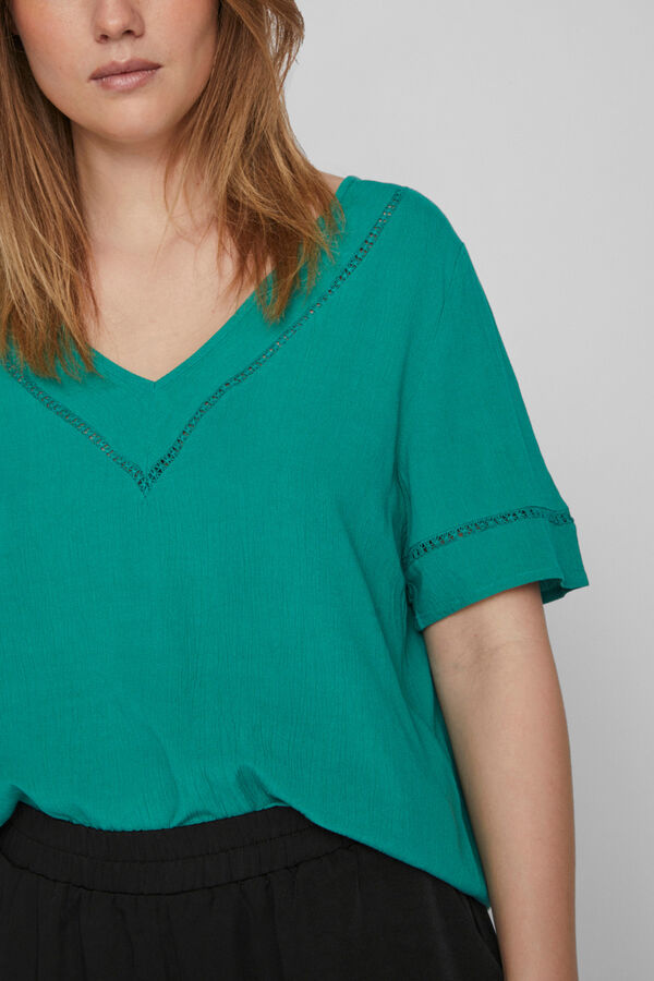 Vila T-shirt de mulher manga curta croch&eacute; Verde