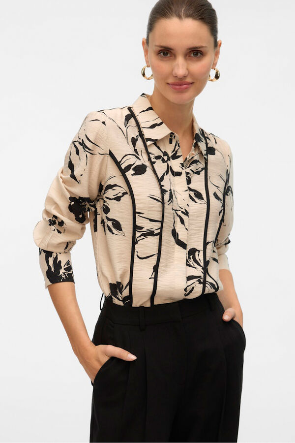 Vero Moda Camisa de manga larga con lineas bordadas Beige