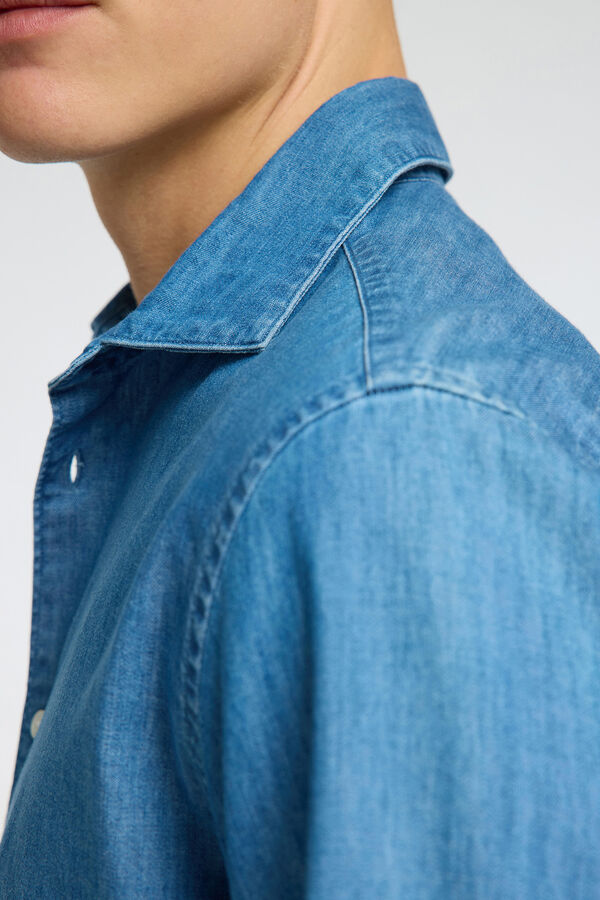 Selected Camisa de ganga de manga comprida Azul