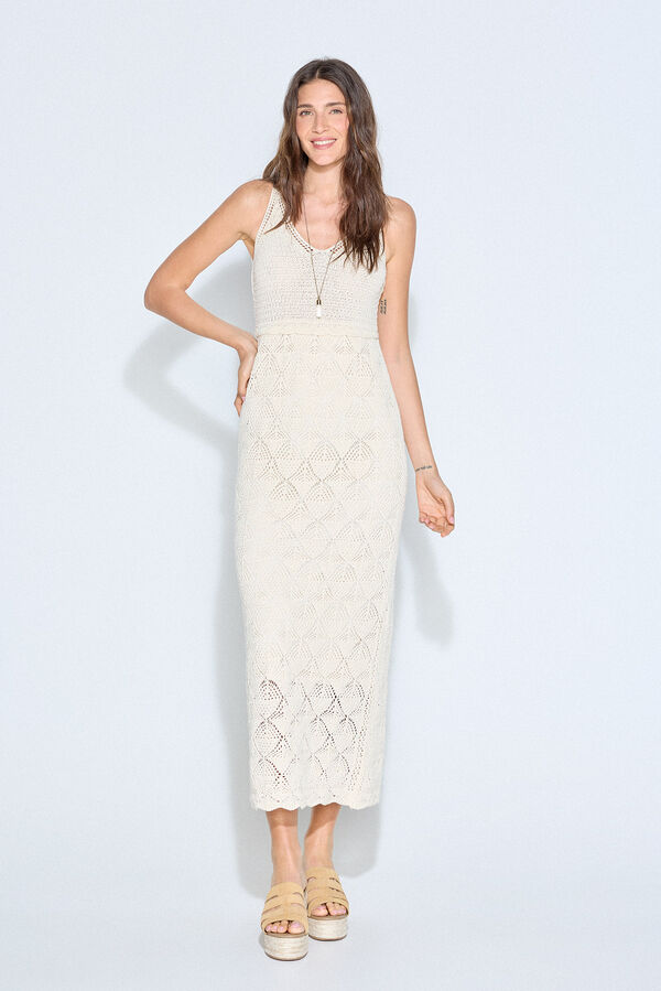Slowlove Vestido punto calado Marfil