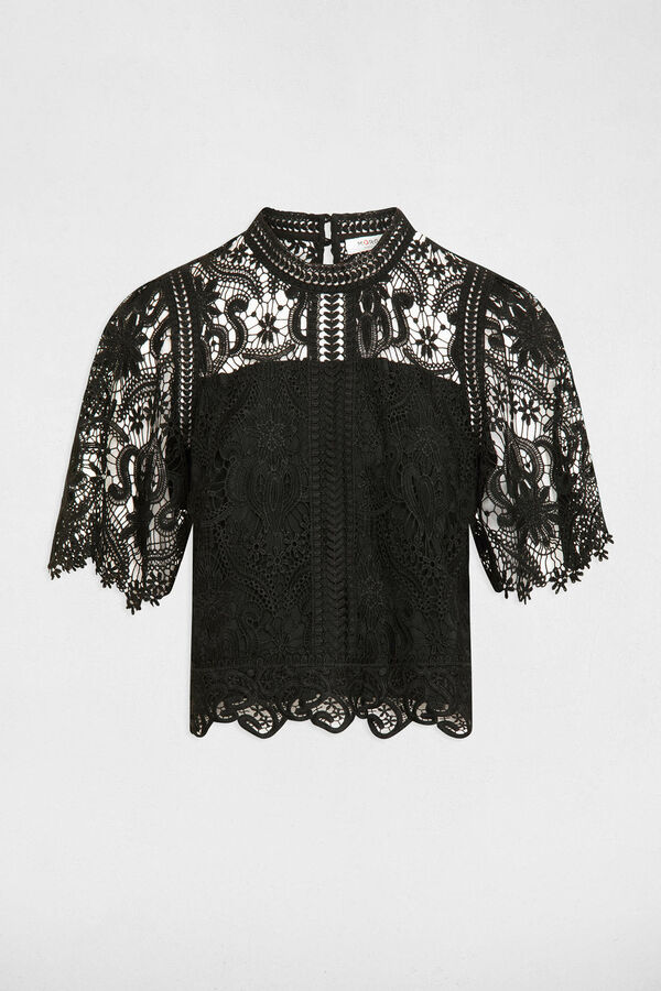 Morgan Top de encaje manga corta Negro