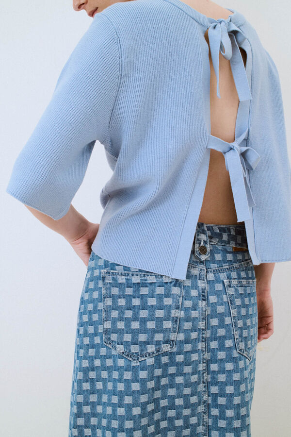 Object Falda midi denim estampada Azul