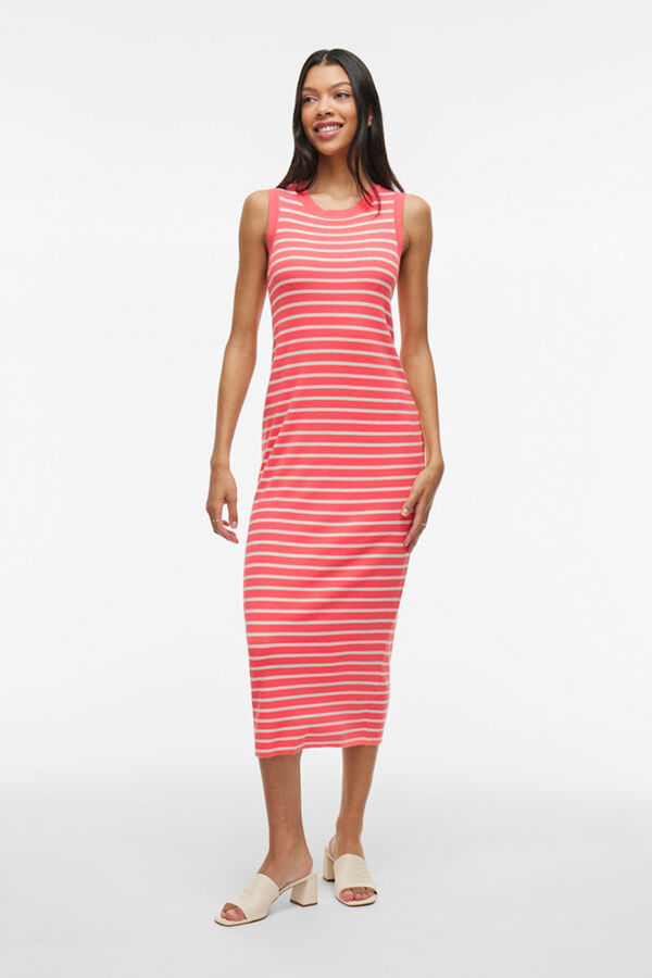 Vila Vestido midi punto con viscosa Rosa
