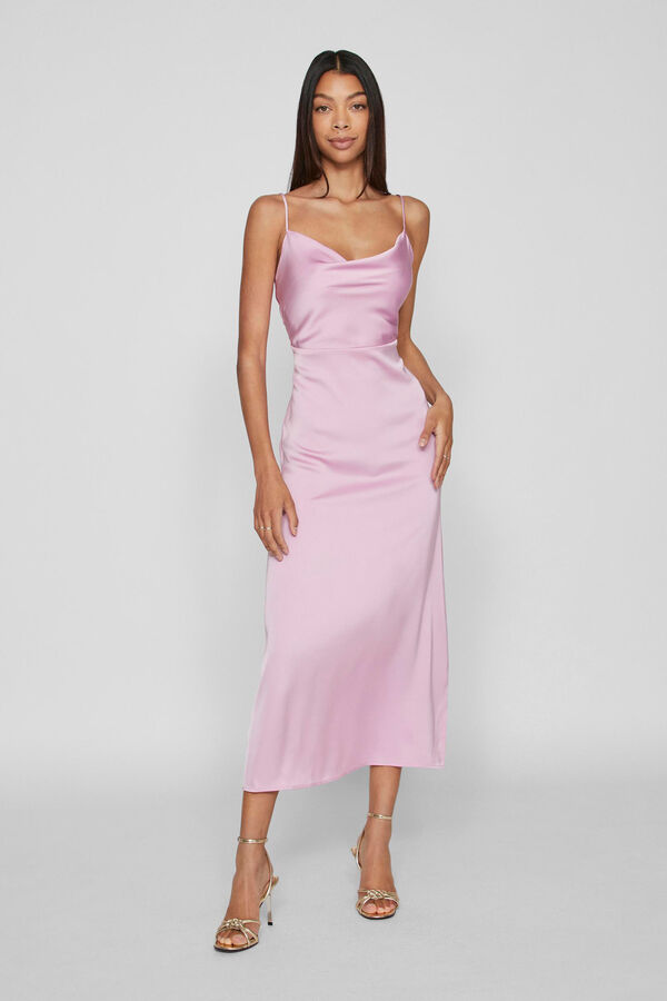 Vila Vestido largo satinado escote drapeado Lila