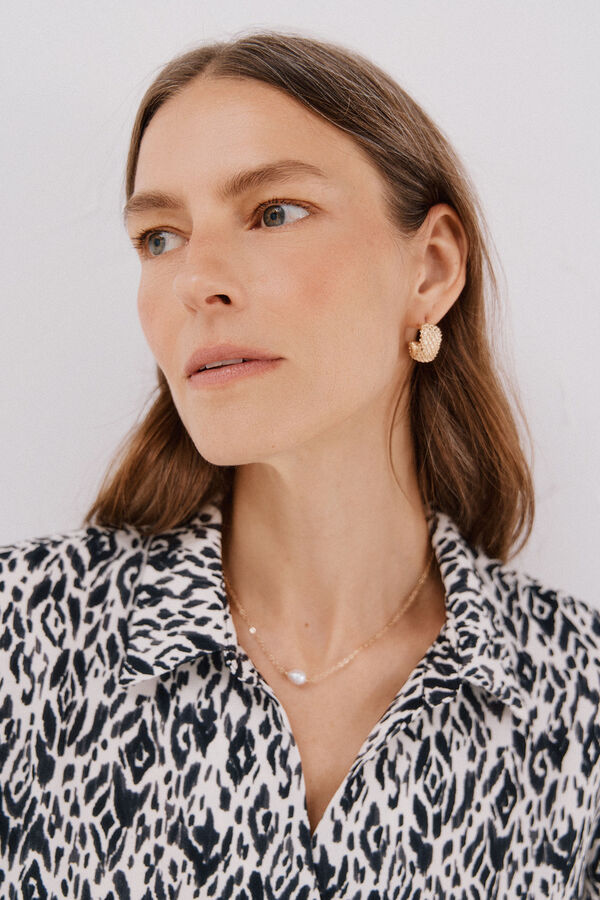 Cortefiel Camisa pliegue Estampado blanco