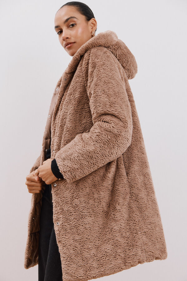 Cortefiel Abrigo largo reversible efecto pelo Beige