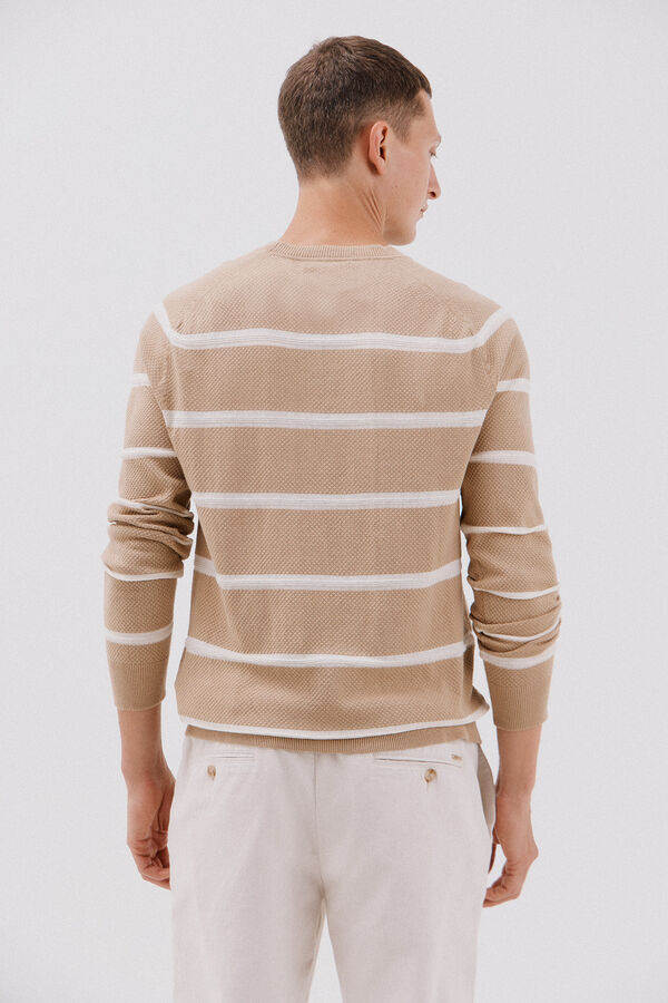 Cortefiel Jersey punto fino rayas cuello redondo Beige