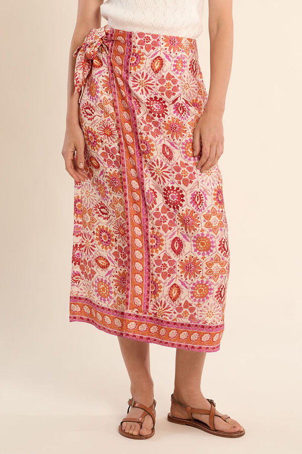 Molly Bracken Falda larga con estampado y lazada Coral