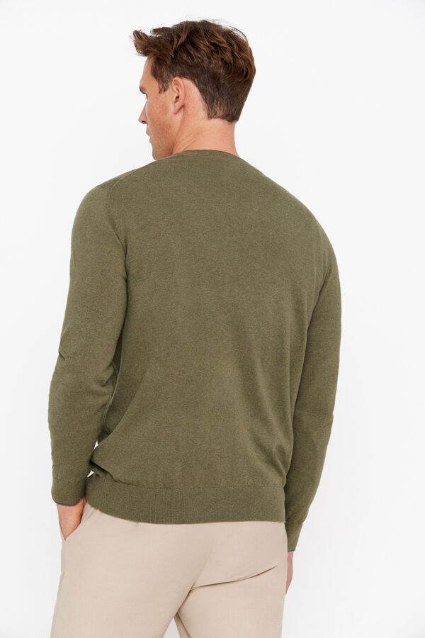 Cortefiel Jersey algodón cashmere cuello pico Verde