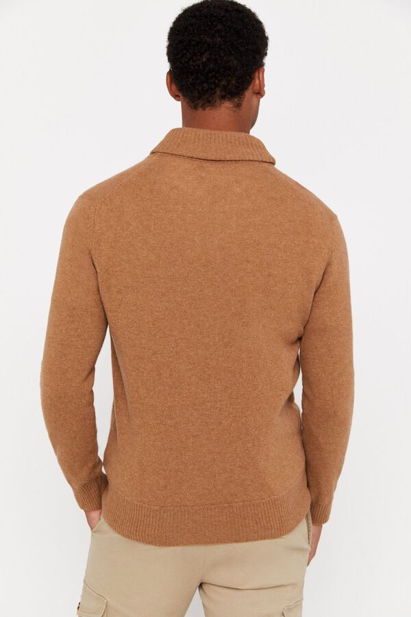 Cortefiel Camisola l&atilde; lambswool gola smoking Tostado