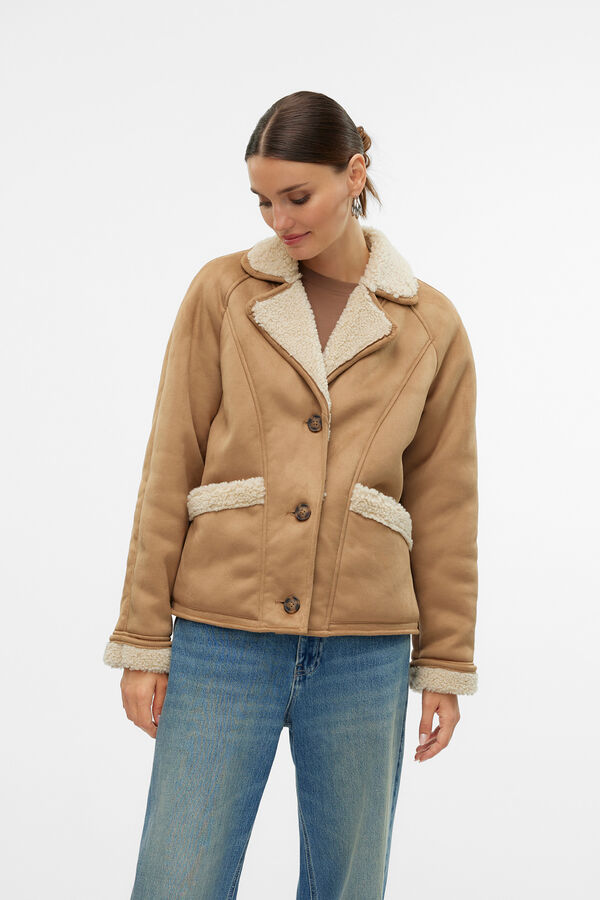 Vero Moda Casaco efeito camur&ccedil;a  Castanho