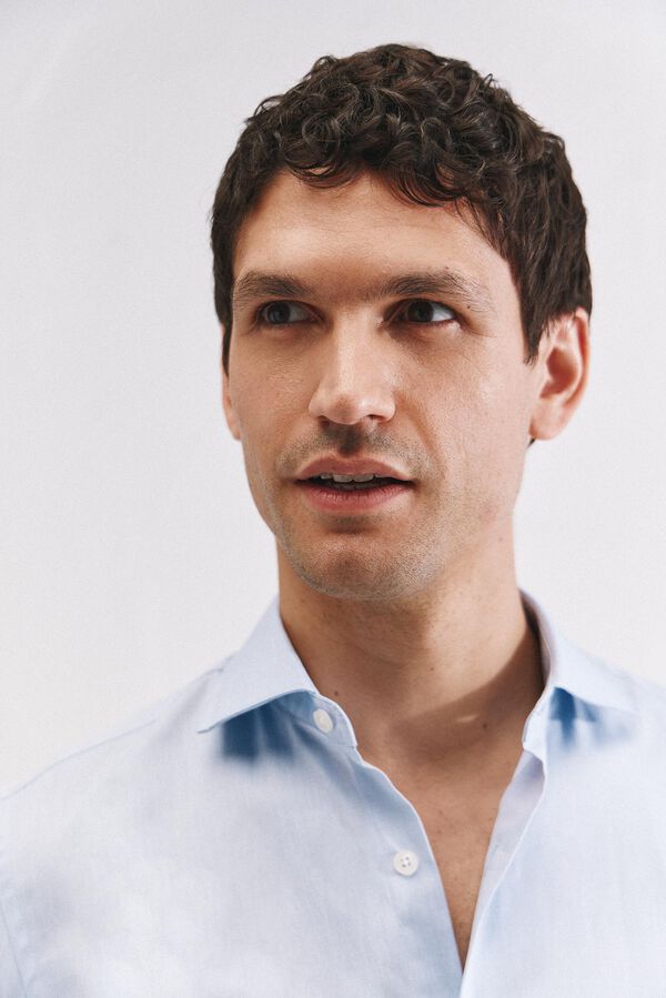 Cortefiel Camisa vestir lisa f&aacute;cil plancha Azul