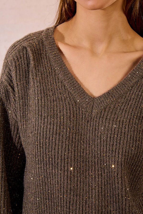 Molly Bracken Jersey de manga larga detalle abalorios Marr&oacute;n