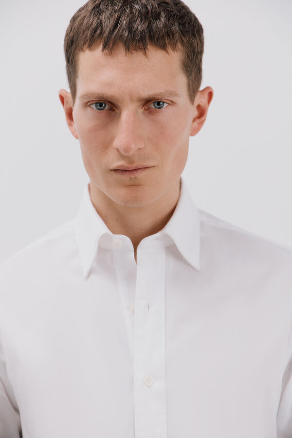 Cortefiel Camisa blanca algod&oacute;n tencel Blanco