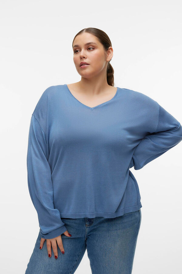 Vero Moda Curve Jersey de manga larga y cuello pico Curve Azul