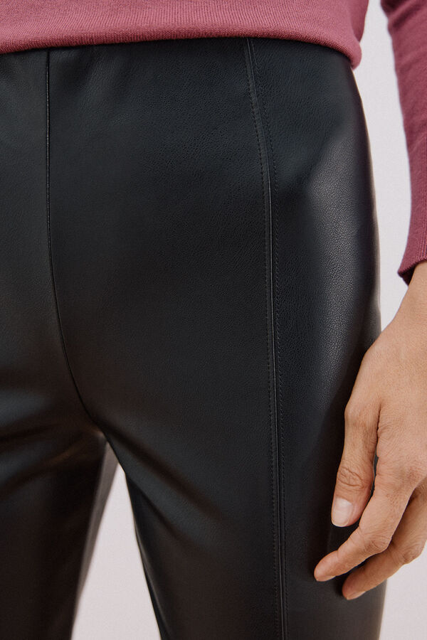 Cortefiel Leggings femininas de polipele sint&eacute;tico el&aacute;stico Preto