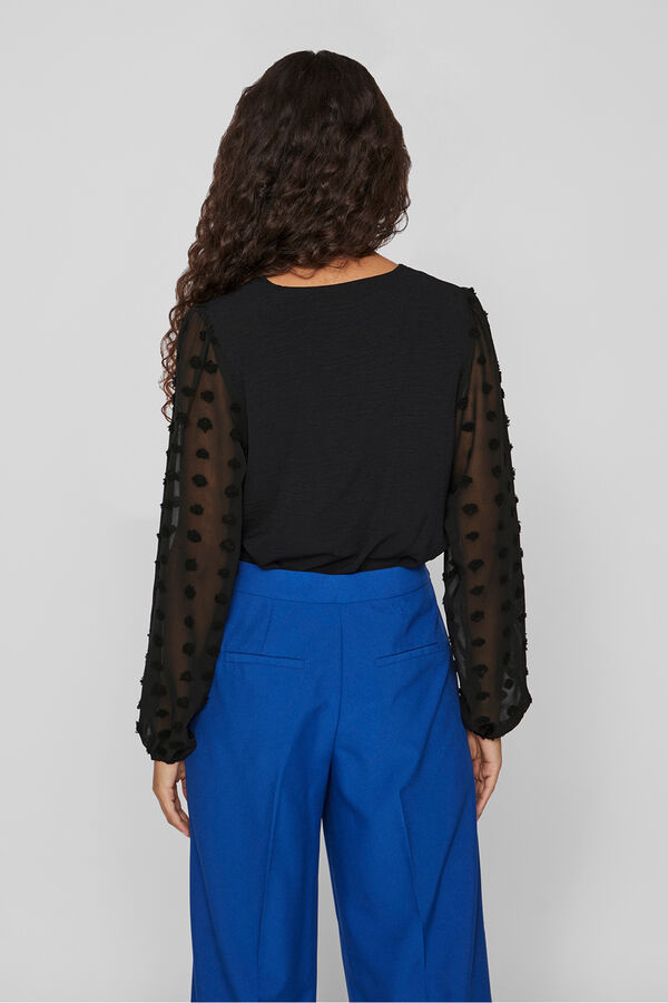 Vila Blusa com plumeti nas mangas Preto