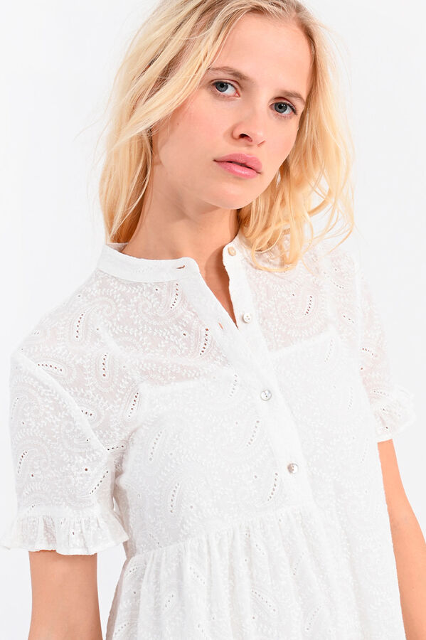 Molly Bracken Vestido de manga corta con volantes en tejido bordado Blanco