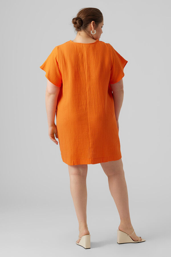 Cortefiel Vestido corto de algodón Naranja