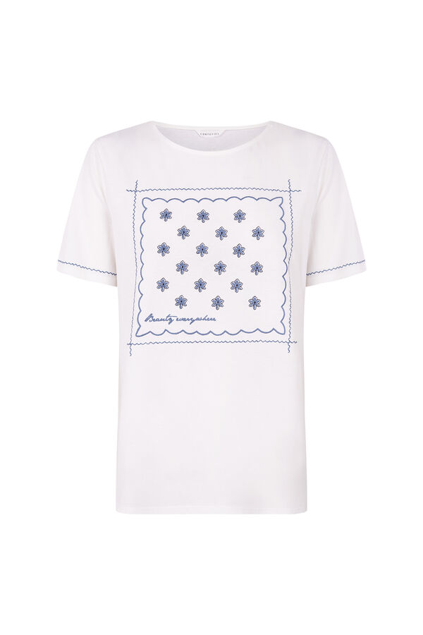 Cortefiel Camiseta bordada Estampado azul