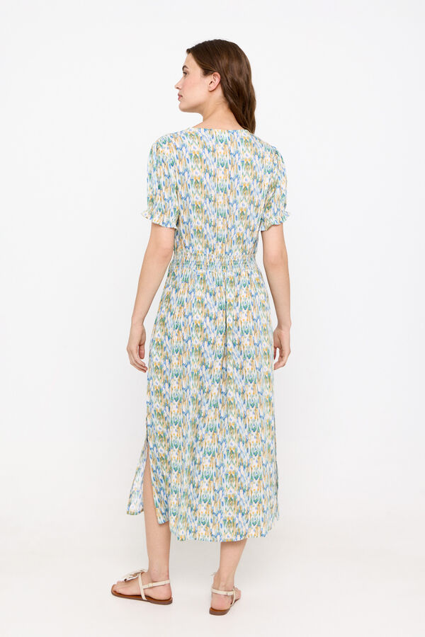 Cortefiel Vestido largo escote pico Estampado verde