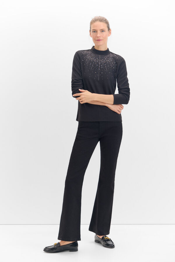 Cortefiel Camiseta tacto suave strass Negro