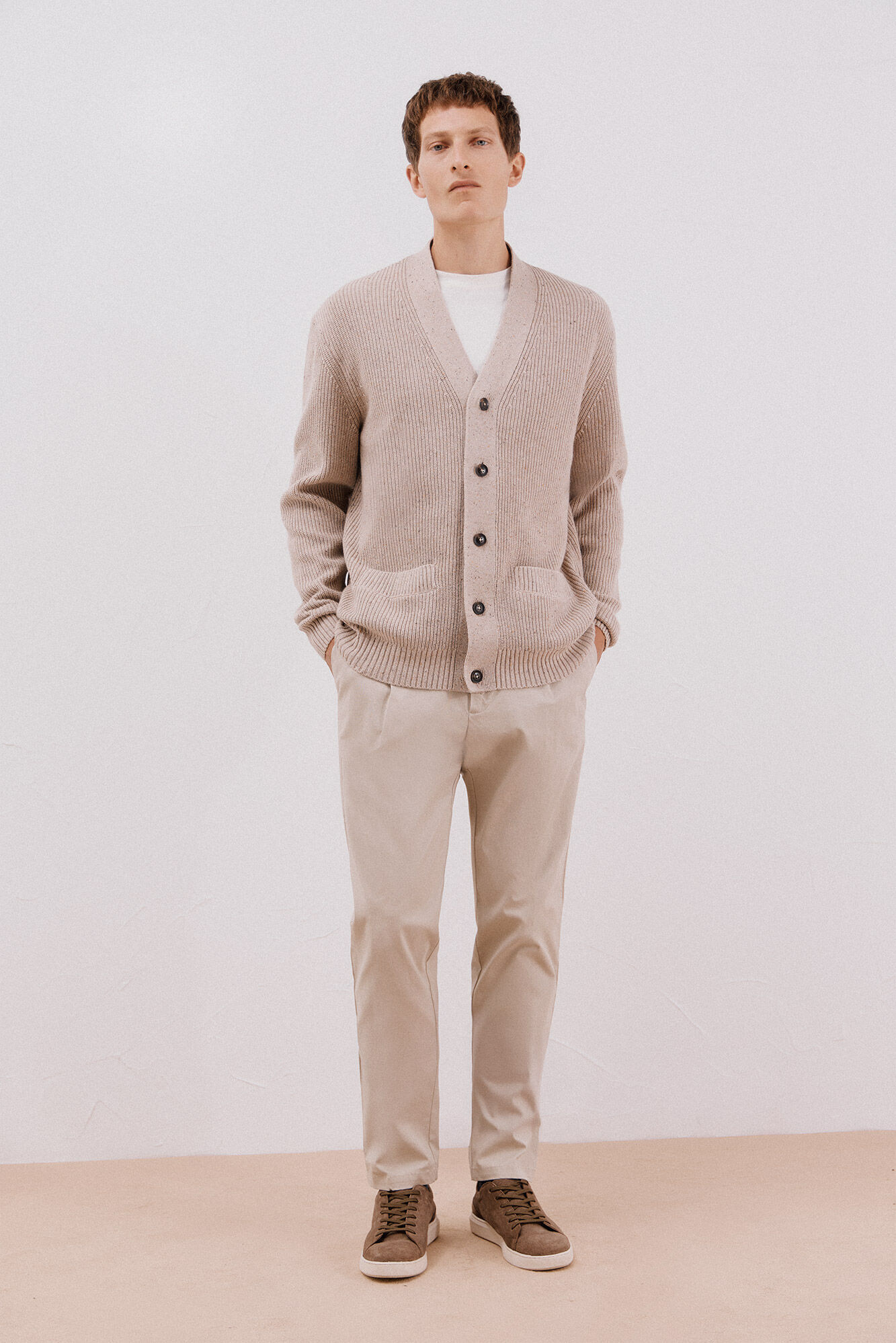 Cortefiel Cardigan de algod&atilde;o com malha perolada