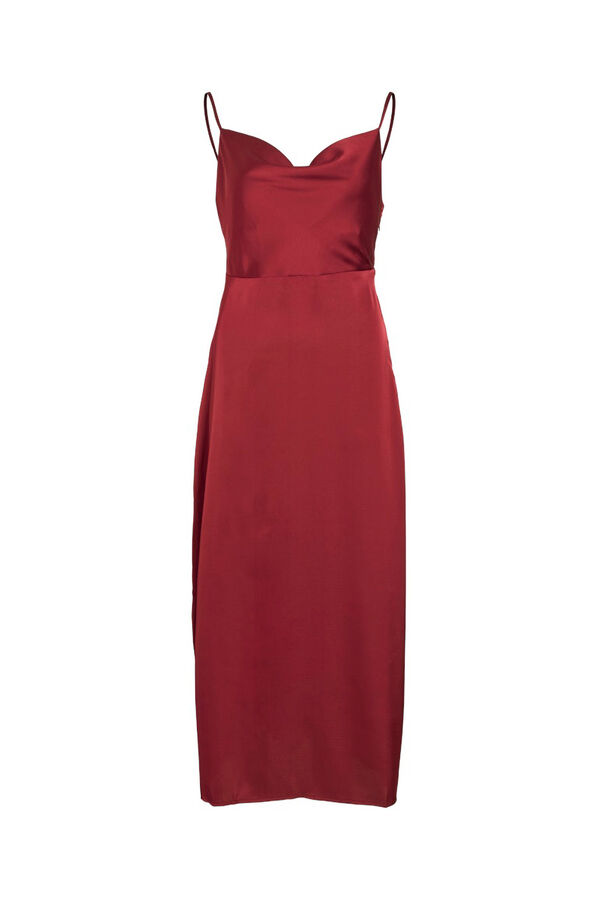 Vila Vestido largo satinado escote drapeado Vino