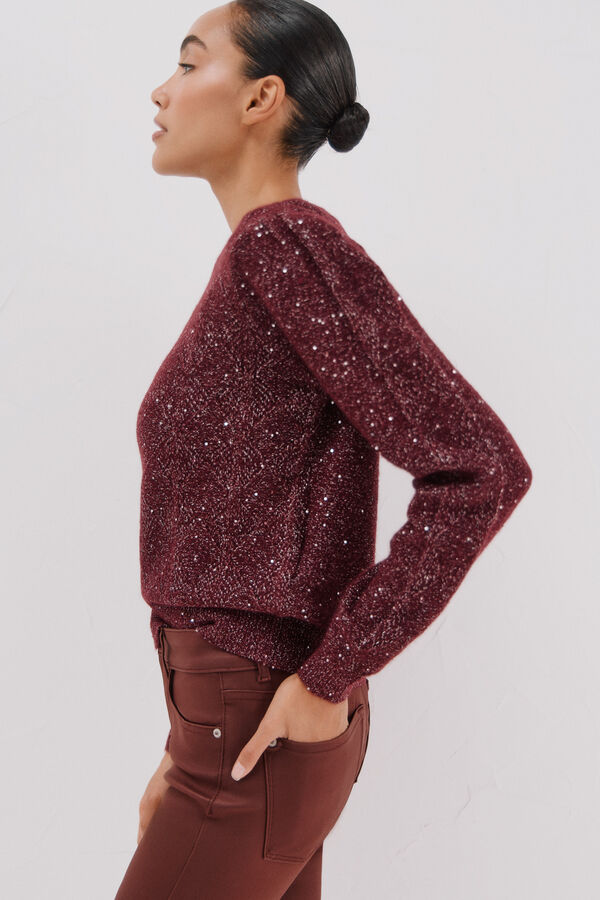 Cortefiel Jersey punto lentejuelas Granate