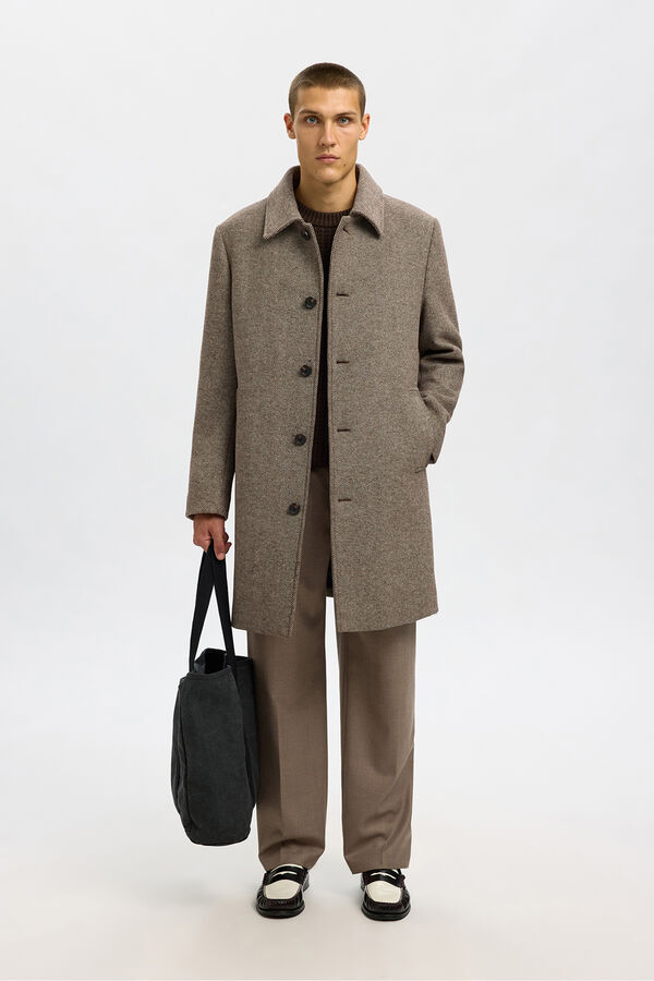 Selected Abrigo largo lana Marr&oacute;n