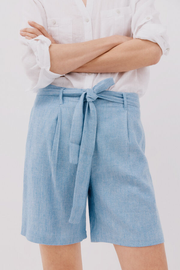 Cortefiel Bermuda lino cintur&oacute;n Estampado azul