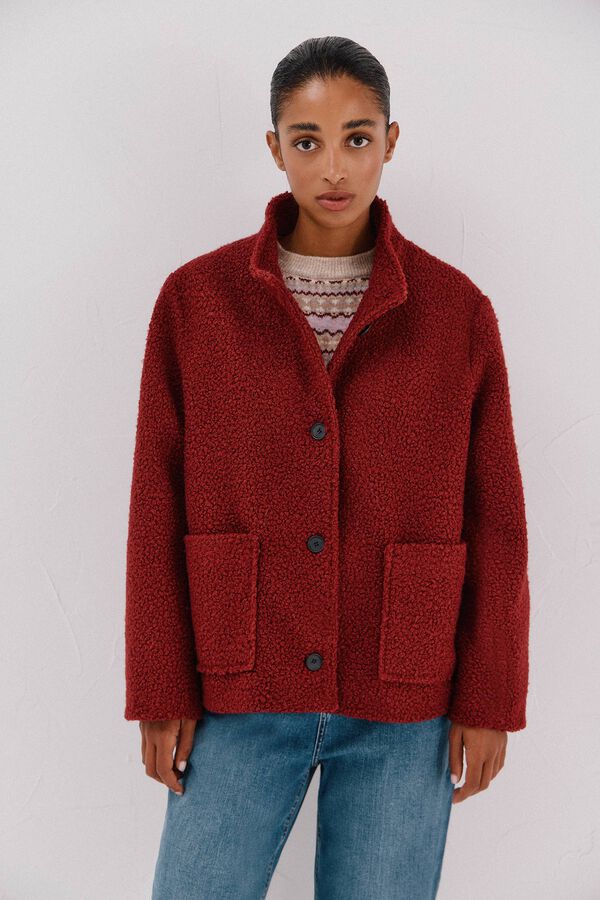 Cortefiel Cazadora corta tejido suave Vino