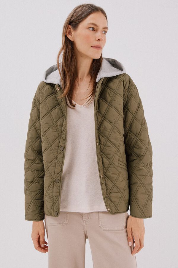 Cortefiel Anorak corto capucha sudadera Kaki