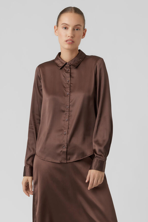 Vero Moda Camisa b&aacute;sica de mujer manga larga Castanho