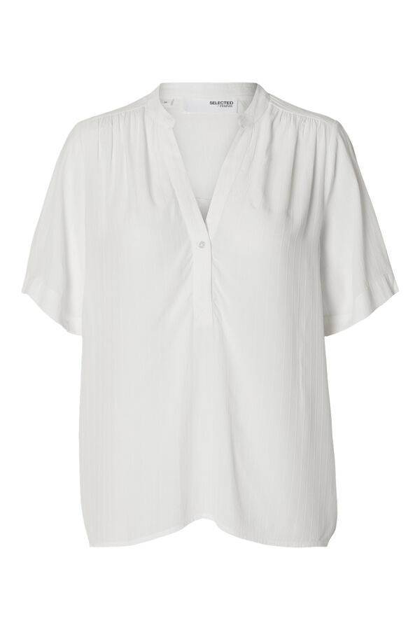 Selected Femme Blusa de manga curta confecionada com viscose Ecovero.  Branco