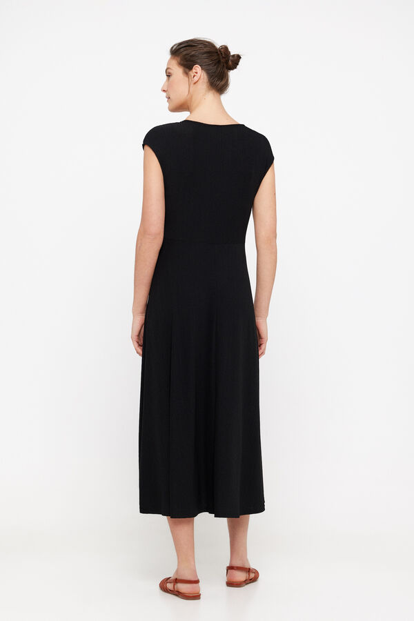 Cortefiel Vestido punto plisado nudo Negro