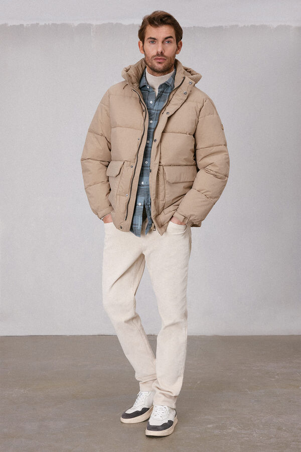 OOTO Casaco comprido acolchoado fecho-éclair Tostado