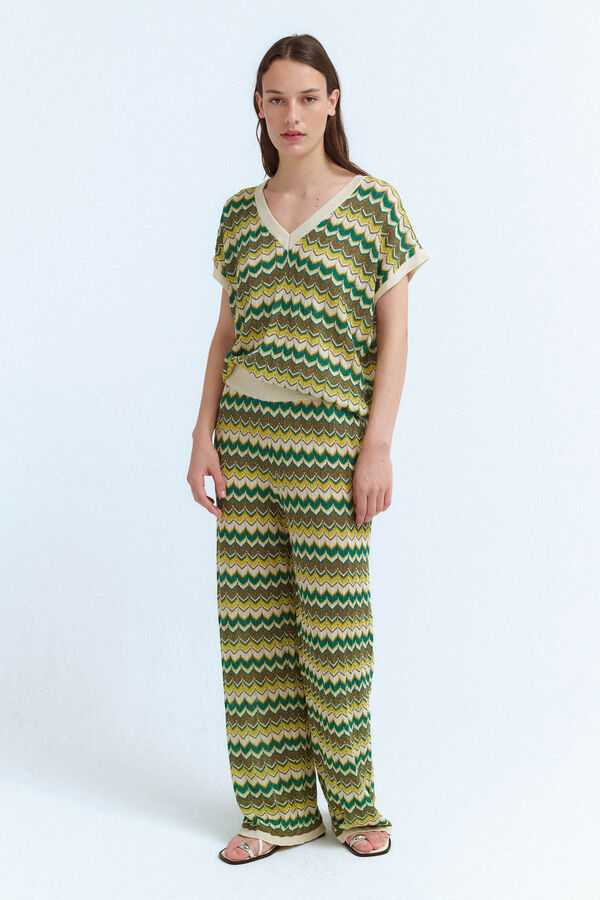 Vila Calças de malha Pointelle com lurex Verde