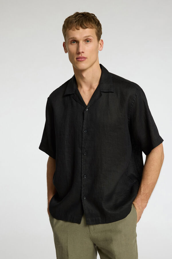 Selected Camisa manga curta 100% linho Preto