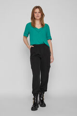 Vila T-shirt de mulher manga curta croch&eacute; Verde