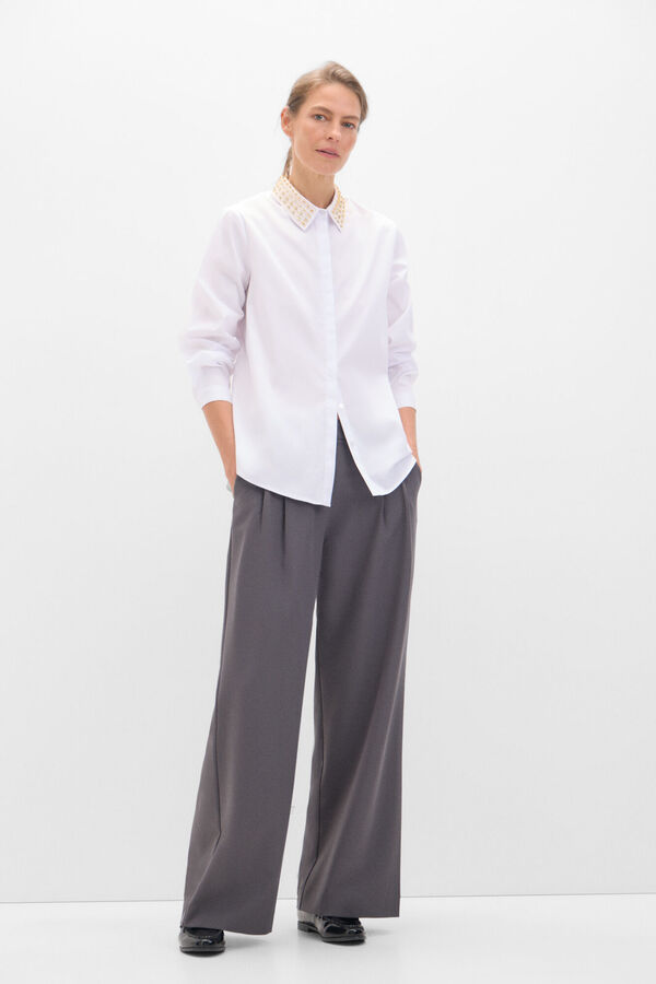 Cortefiel Camisa cuello bordado Blanco