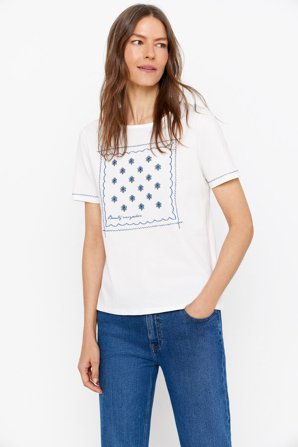 Cortefiel Camiseta bordada Estampado azul